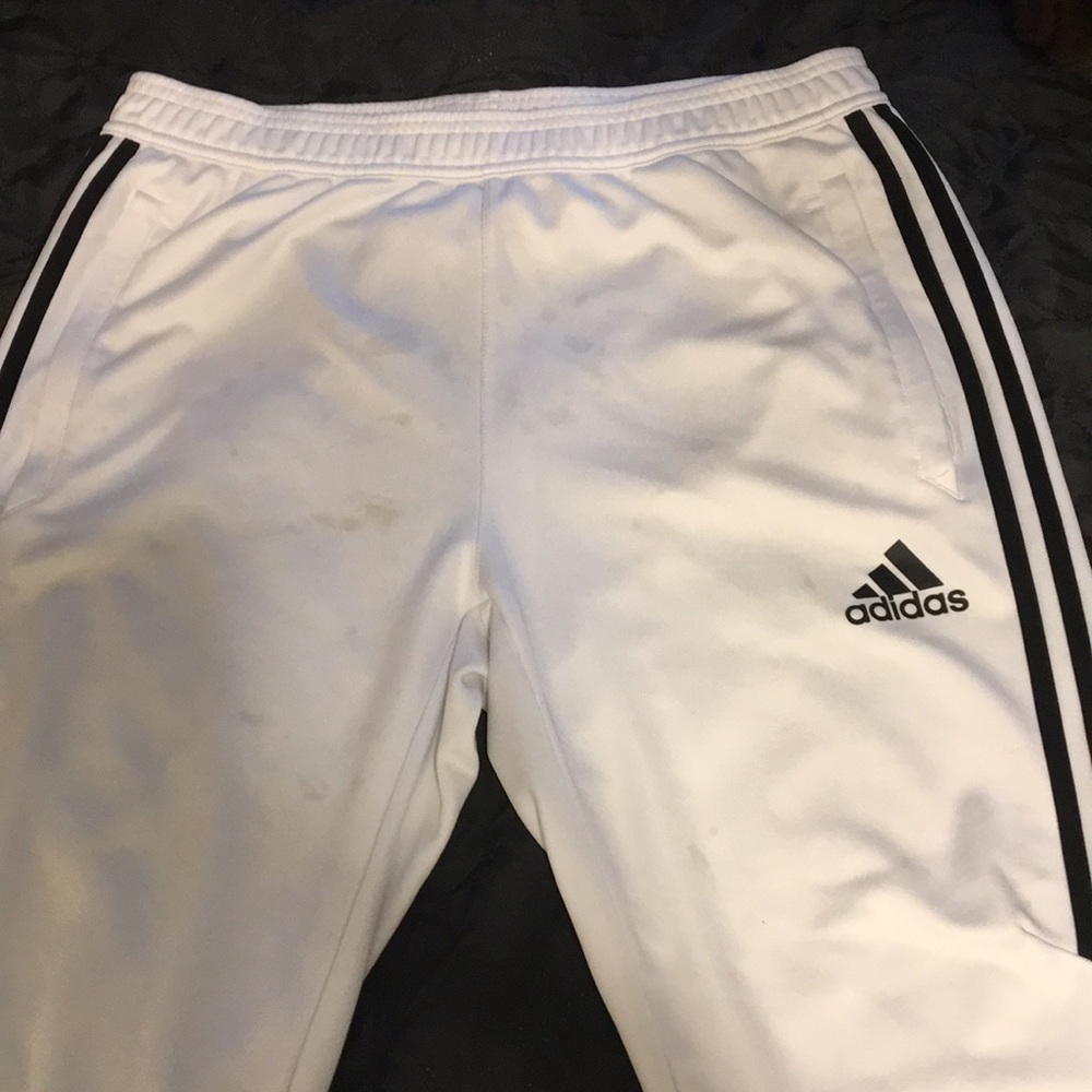 Adidas white track pants with side zipper